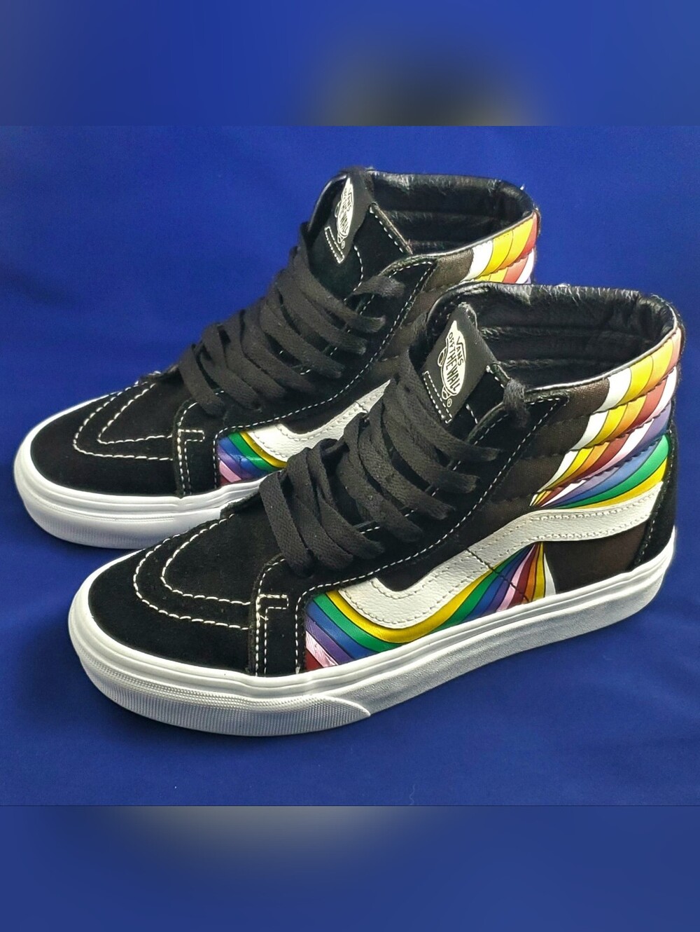 Vans Sk8-Hi Reissue Refract Rainbow Pride Black High Top Sneakers Womens 5.5